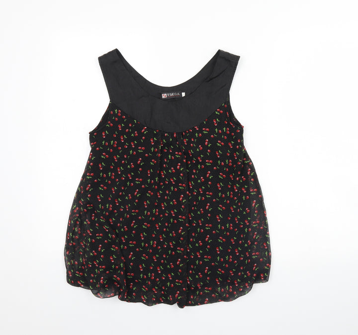 Tsega Womens Black Floral Basic Tank Size S