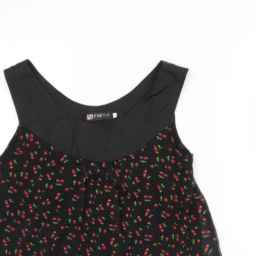 Tsega Womens Black Floral  Basic Tank Size S