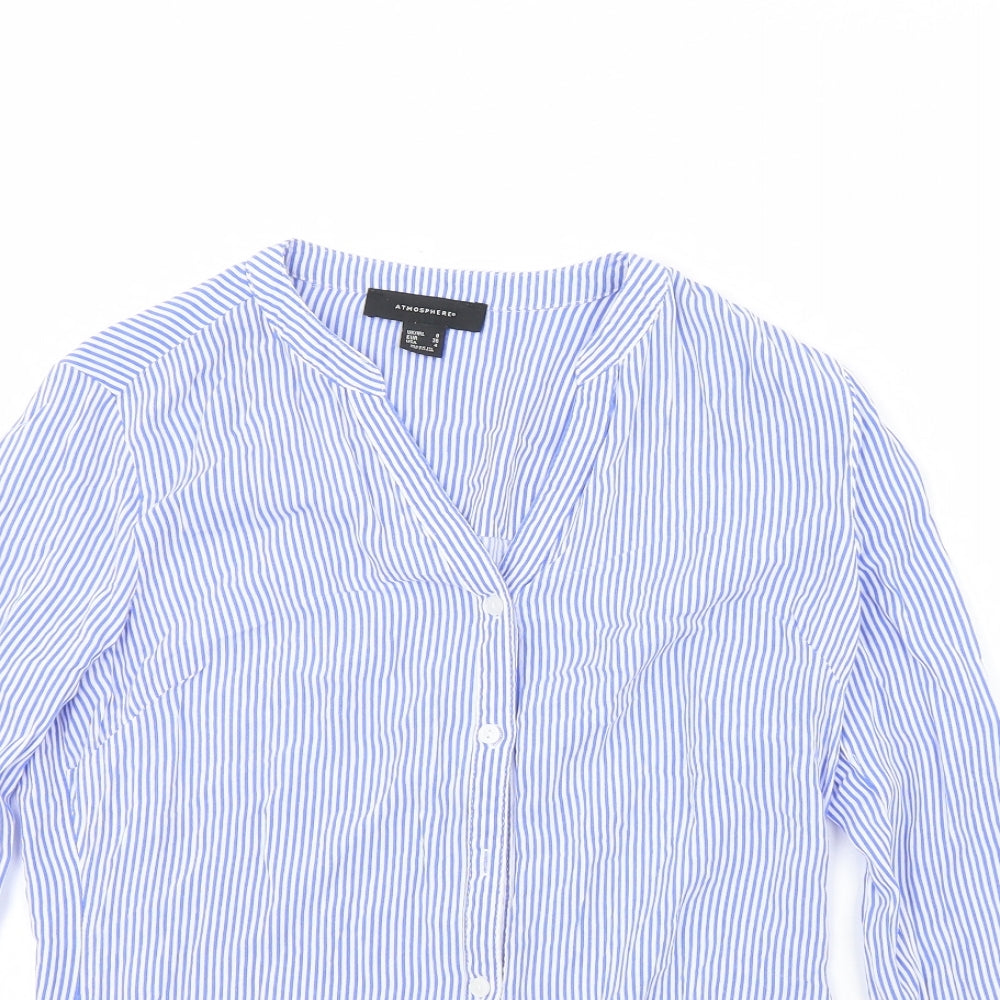 Atmosphere Womens Blue Striped  Basic Button-Up Size 8