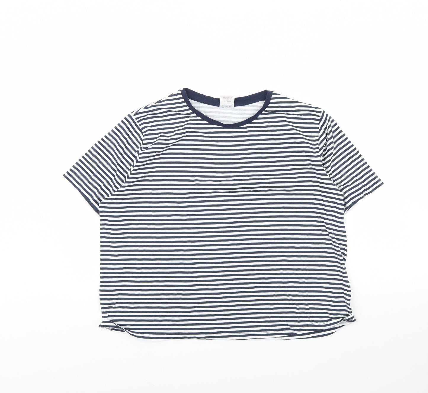 Anne De Lancay Womens Blue Striped  Cropped T-Shirt Size 22
