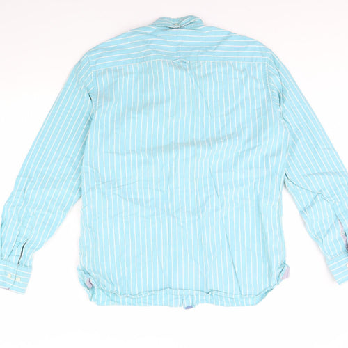 M&s Mens Blue Striped   Dress Shirt Size L