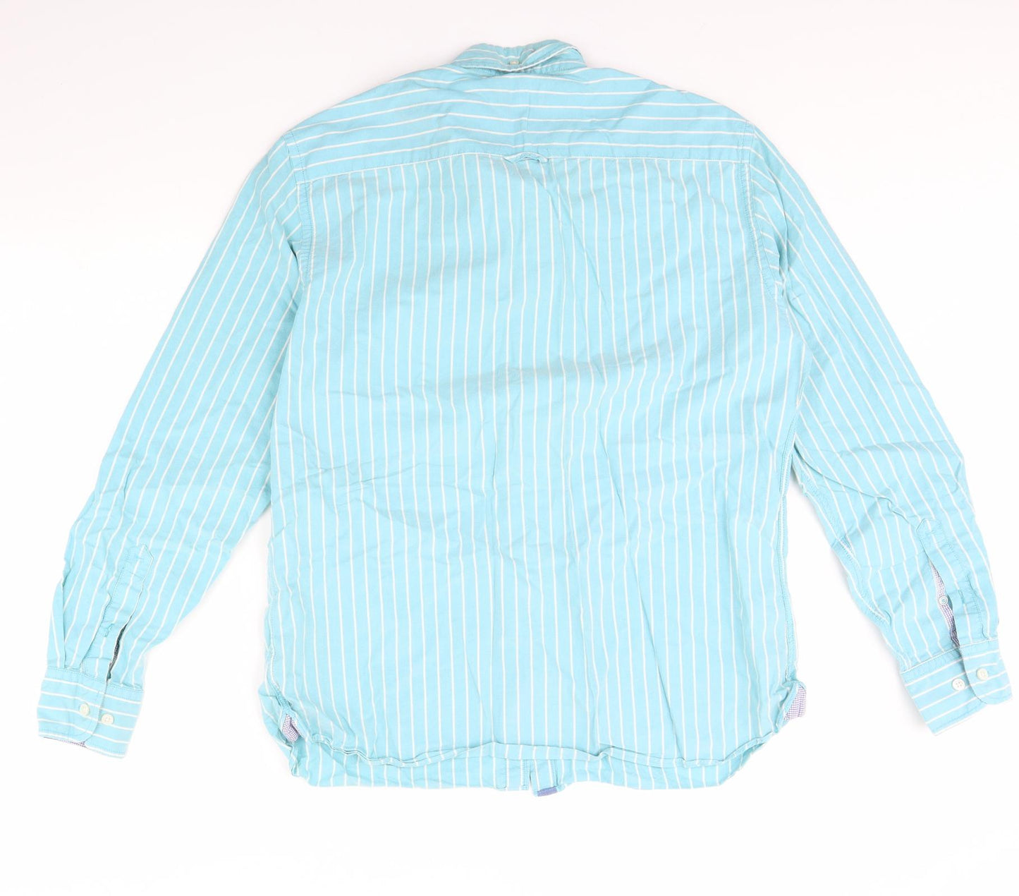 M&s Mens Blue Striped   Dress Shirt Size L