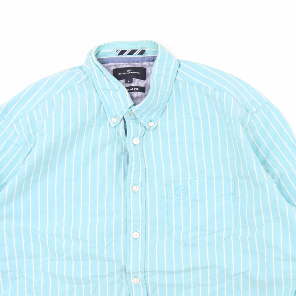 M&s Mens Blue Striped   Dress Shirt Size L