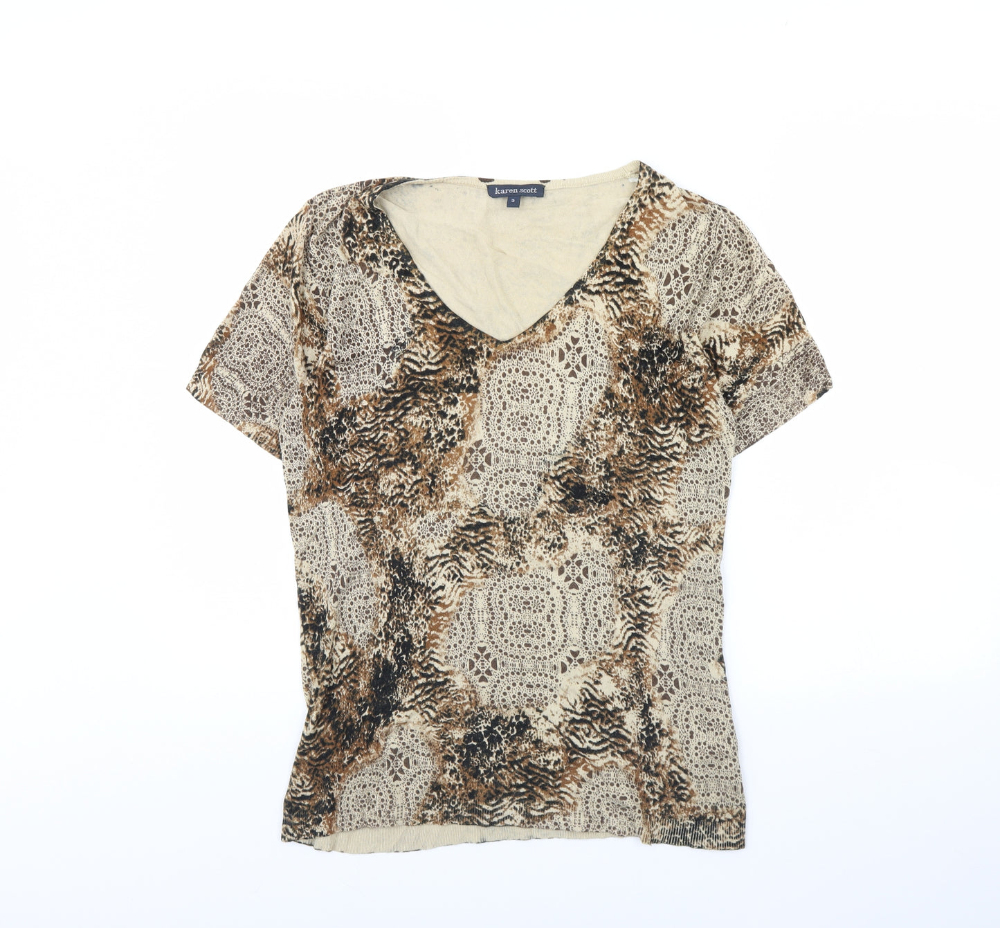 Karen Scott Womens Beige Animal Print  Basic Blouse Size M