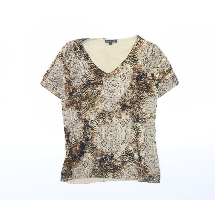 Karen Scott Womens Beige Animal Print Basic Blouse Size M