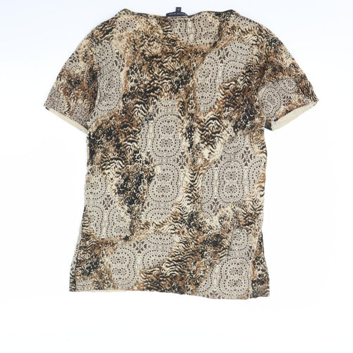 Karen Scott Womens Beige Animal Print  Basic Blouse Size M