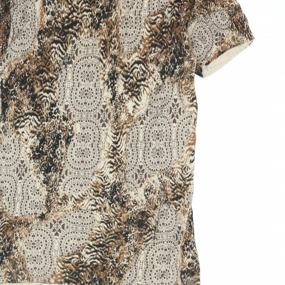 Karen Scott Womens Beige Animal Print  Basic Blouse Size M