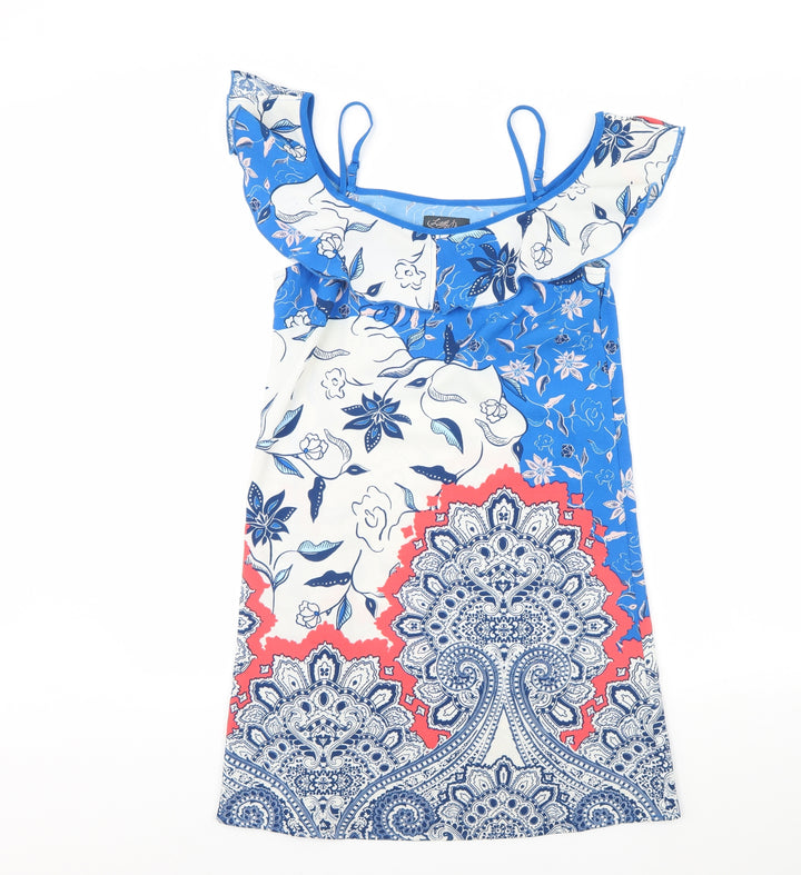Little Miss Captain Womens Blue Floral Shift Size S