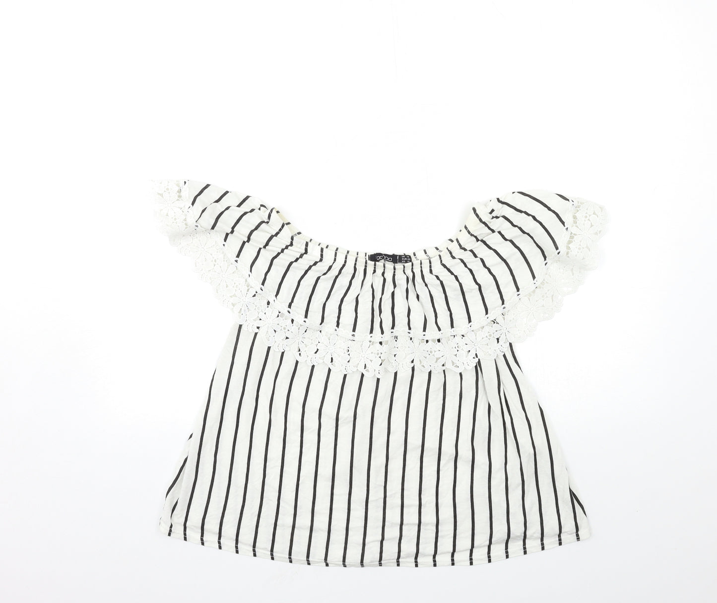 Boohoo Womens White Striped  Basic Blouse Size 14