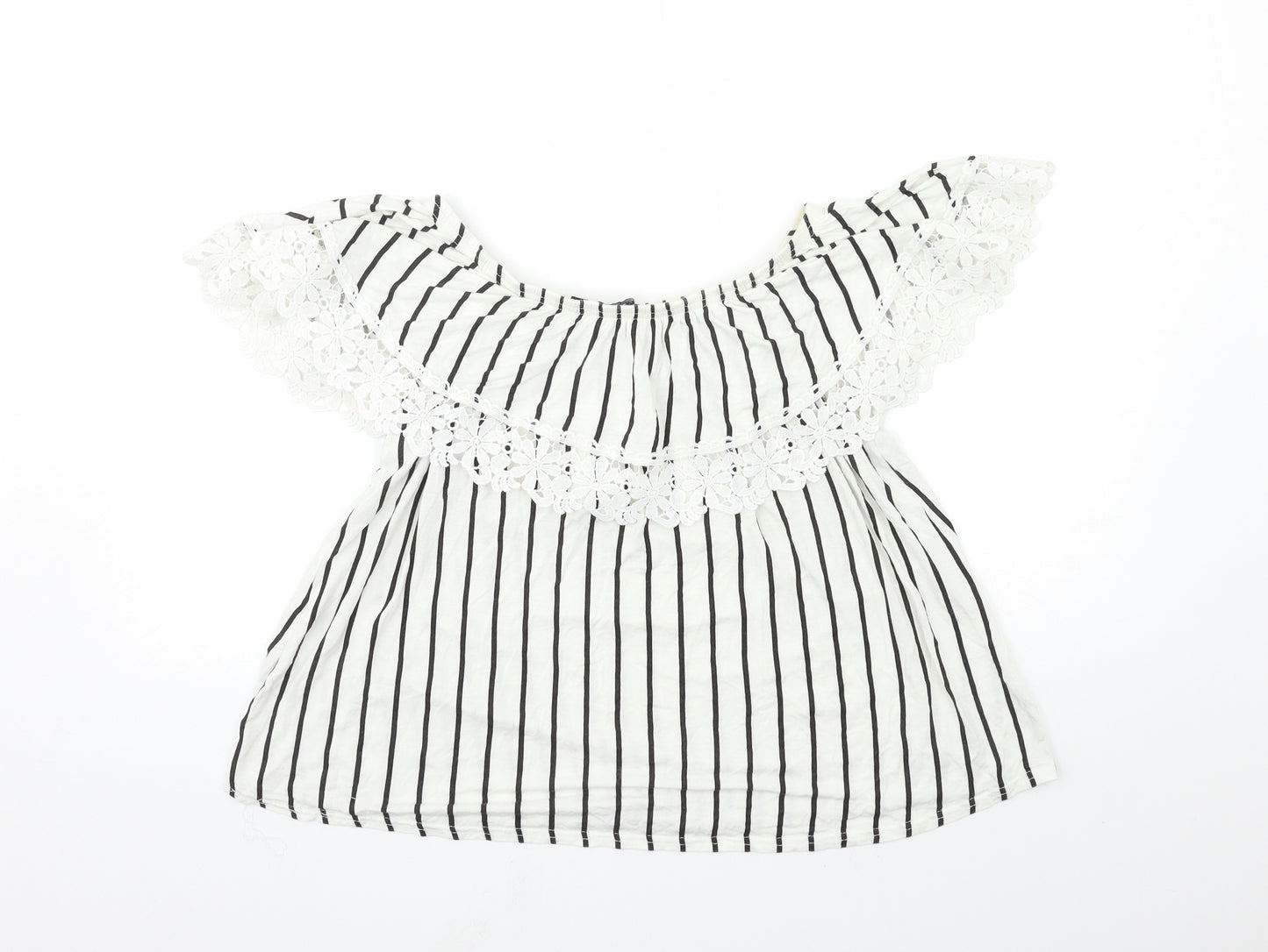 Boohoo Womens White Striped  Basic Blouse Size 14