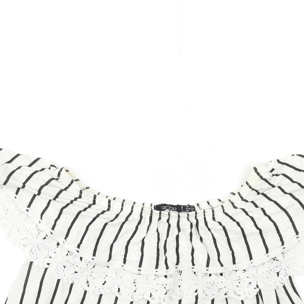 Boohoo Womens White Striped  Basic Blouse Size 14