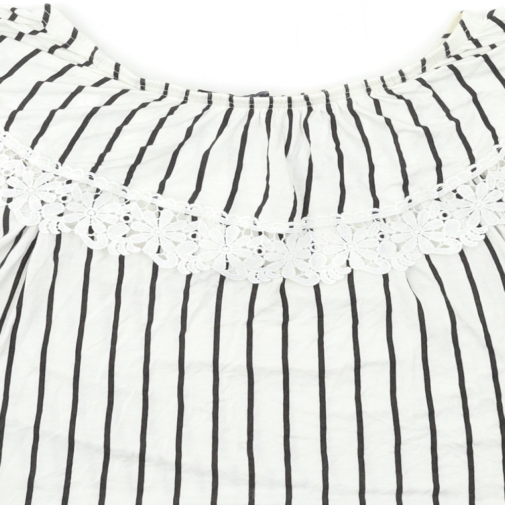 Boohoo Womens White Striped  Basic Blouse Size 14