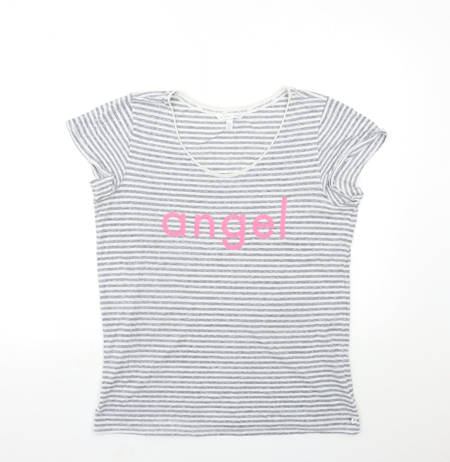 Victoria's Secret Womens Grey Striped  Basic T-Shirt Size M