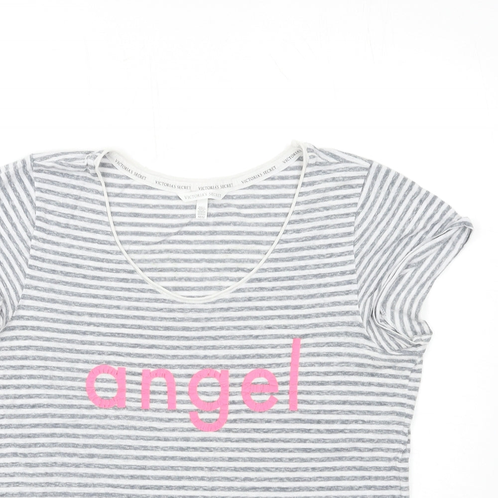 Victoria's Secret Womens Grey Striped  Basic T-Shirt Size M