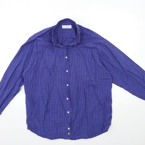 Marks and Spencer Mens Blue Check   Button-Up Size 15.5