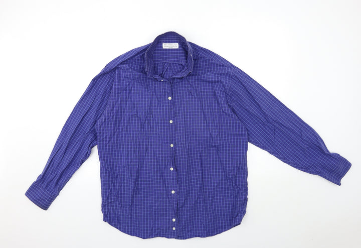 Marks and Spencer Mens Blue Check Button-Up Size 15.5