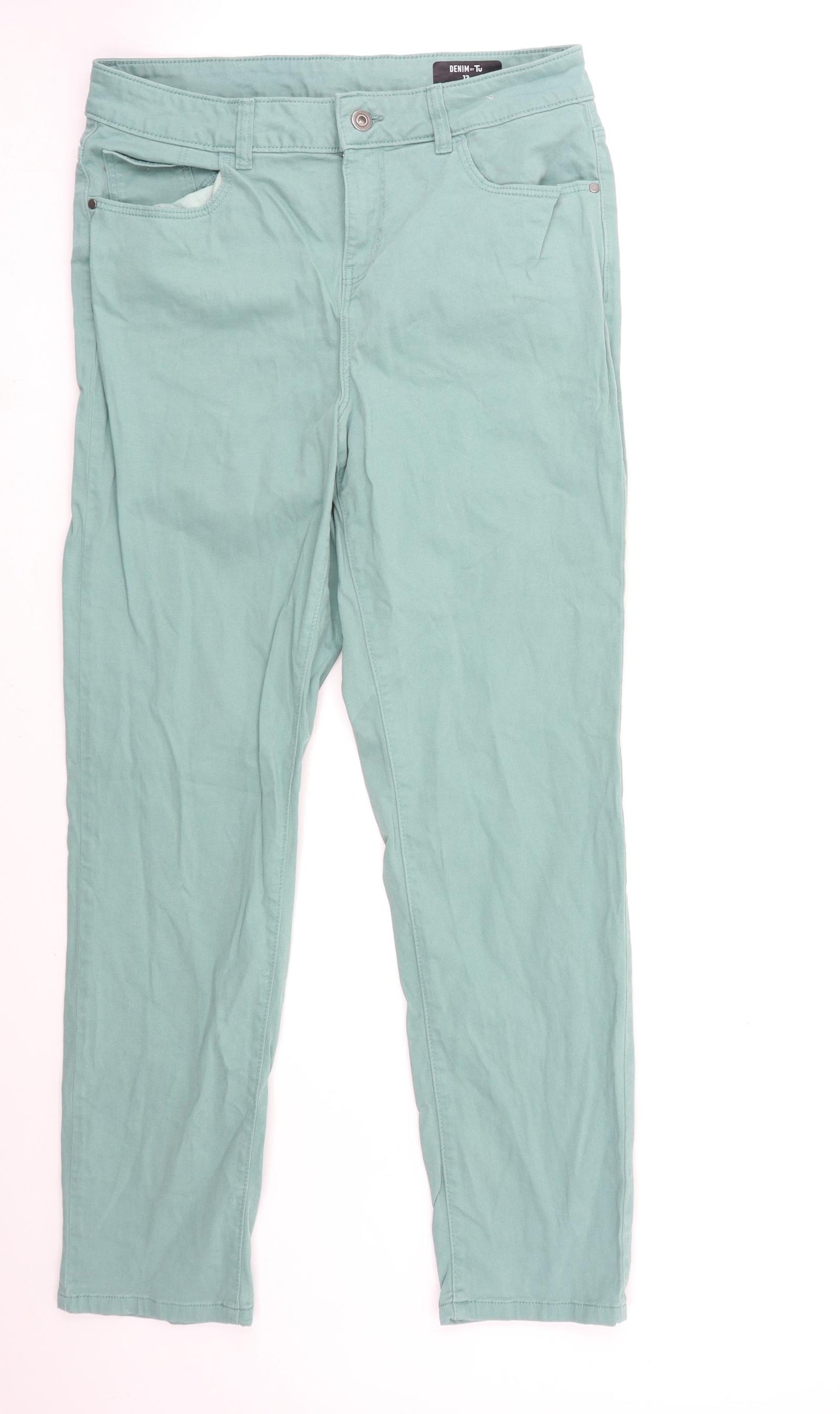 TU Womens Green  Denim Straight Jeans Size 12 L30 in
