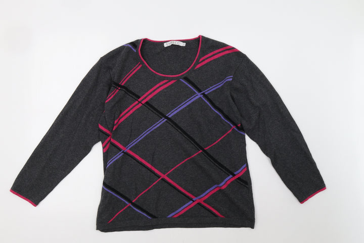 Emreco Womens Grey Geometric  Pullover Sweatshirt Size 18