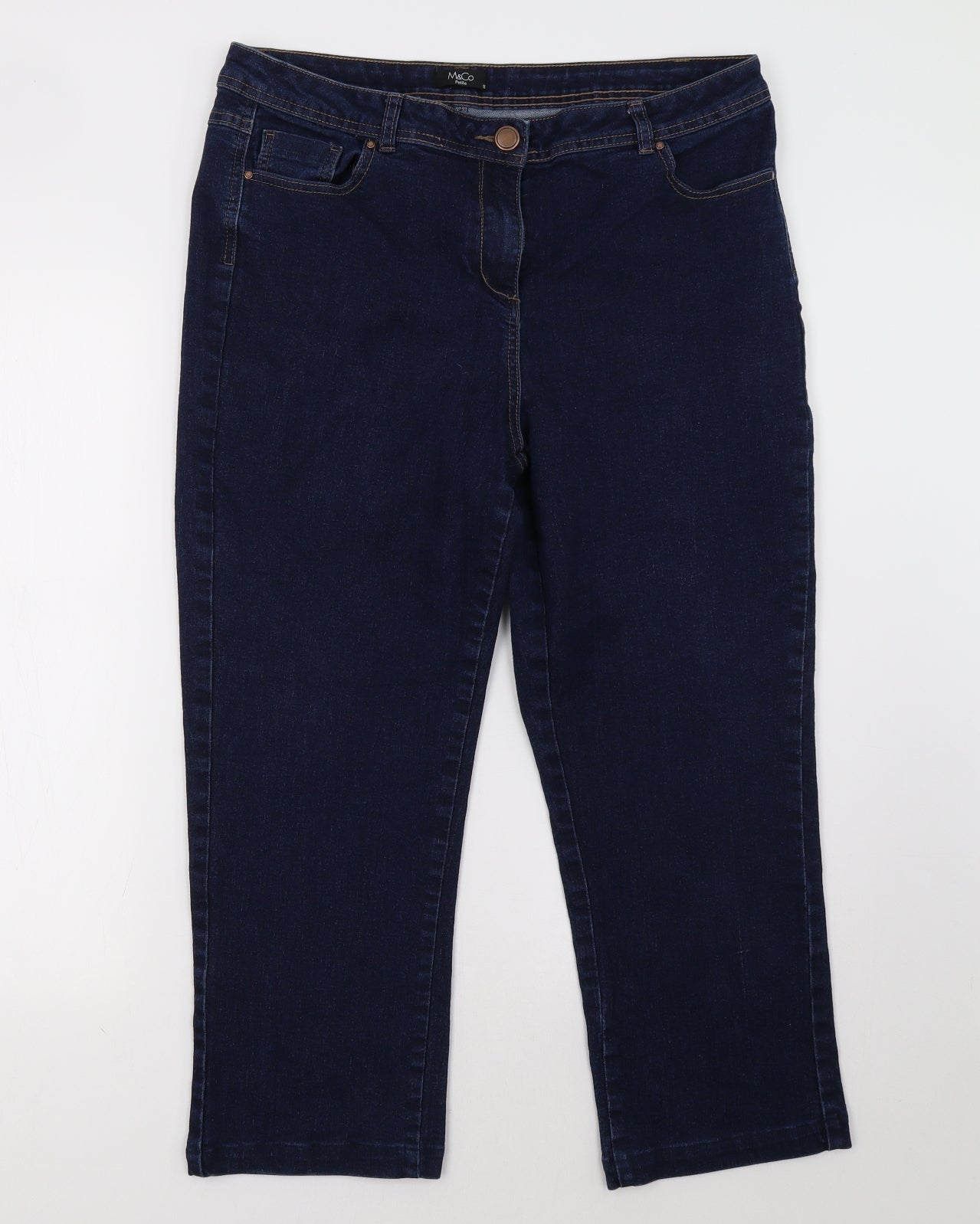 M&Co Womens Blue  Denim Straight Jeans Size 16 L27 in