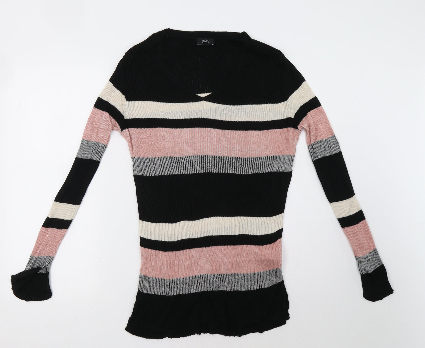 F&F Womens Pink Striped  Pullover Sweatshirt Size 14