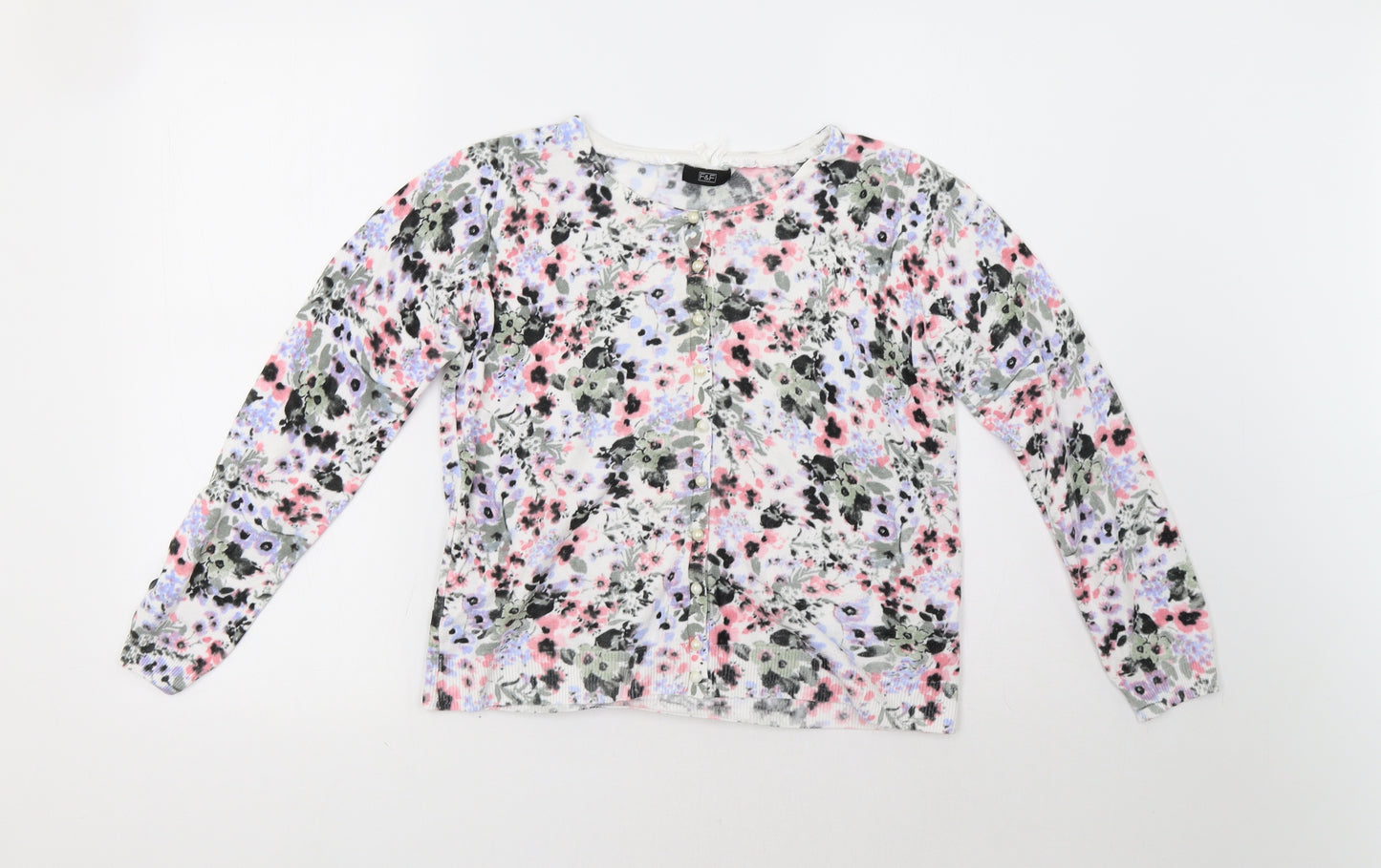 F&F Womens White Floral  Cardigan Jumper Size 12