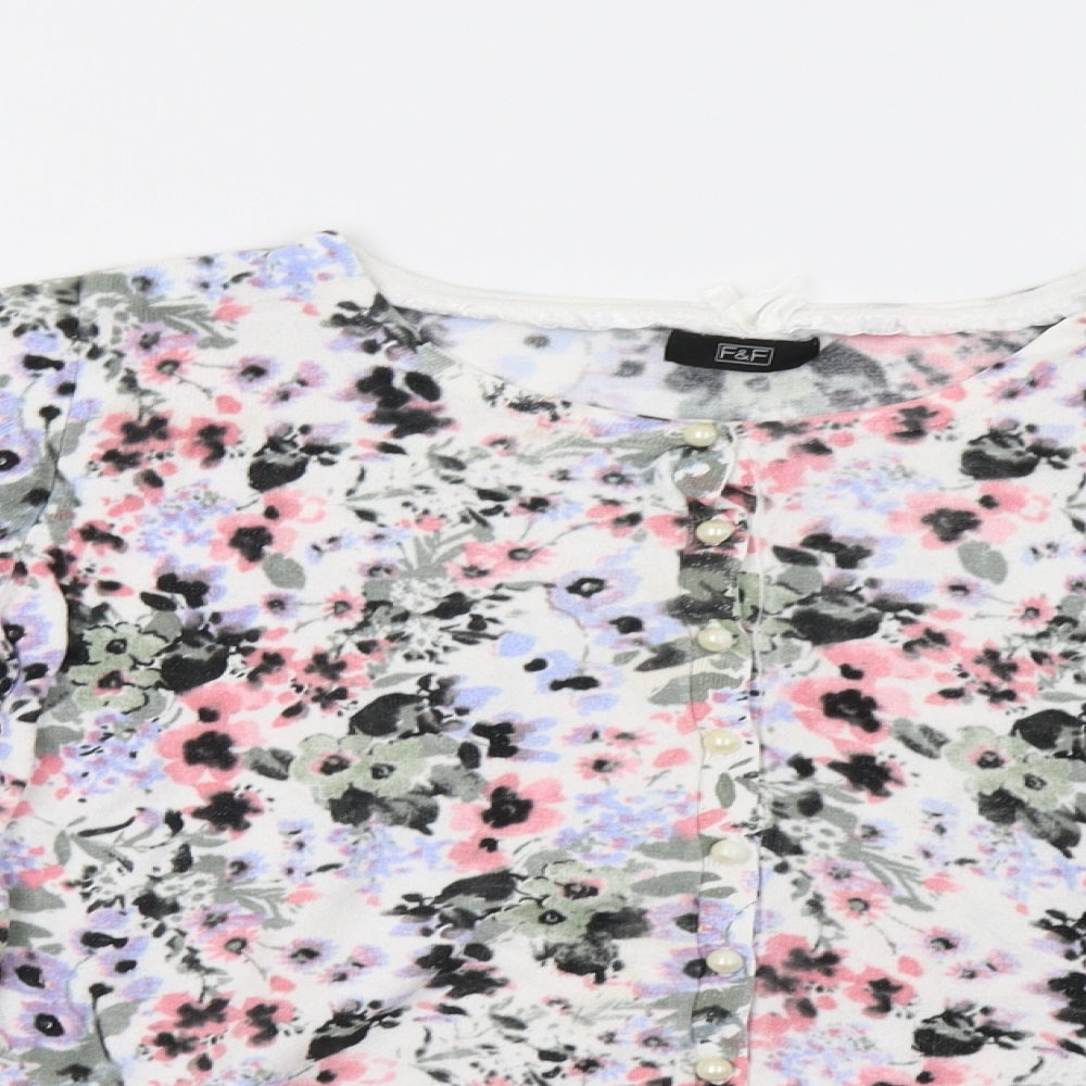 F&F Womens White Floral  Cardigan Jumper Size 12