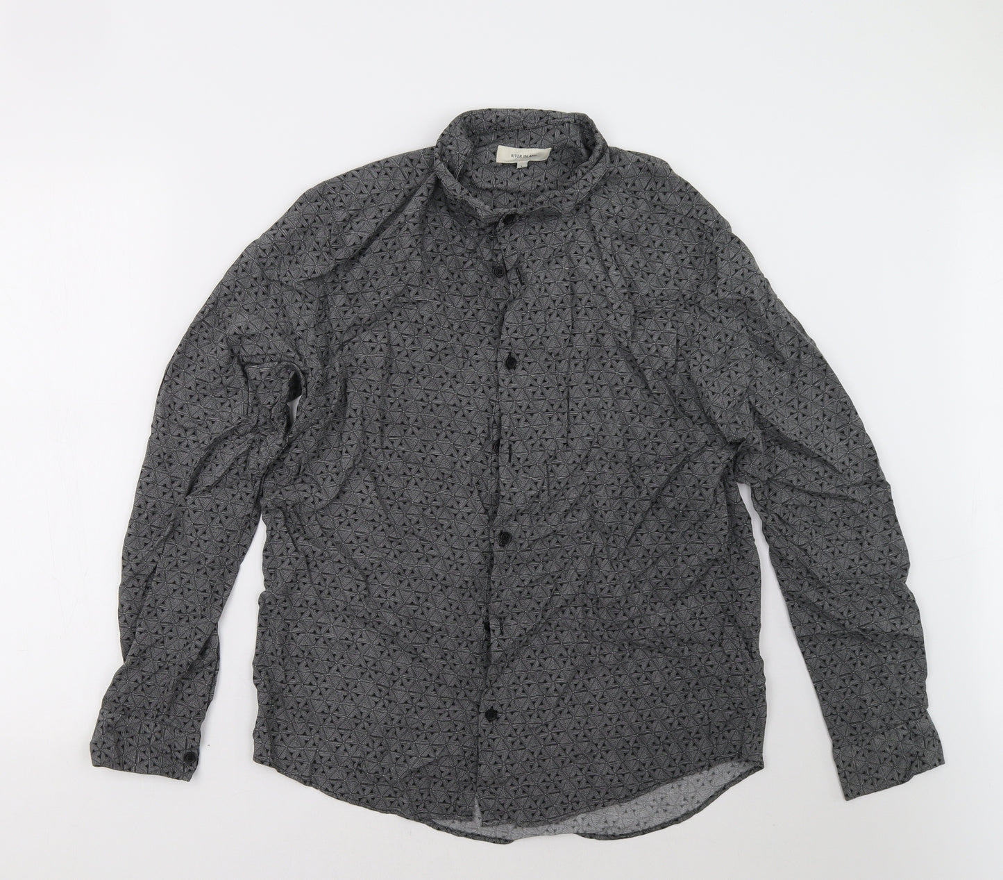 River Island Mens Grey Geometric   Polo Size L