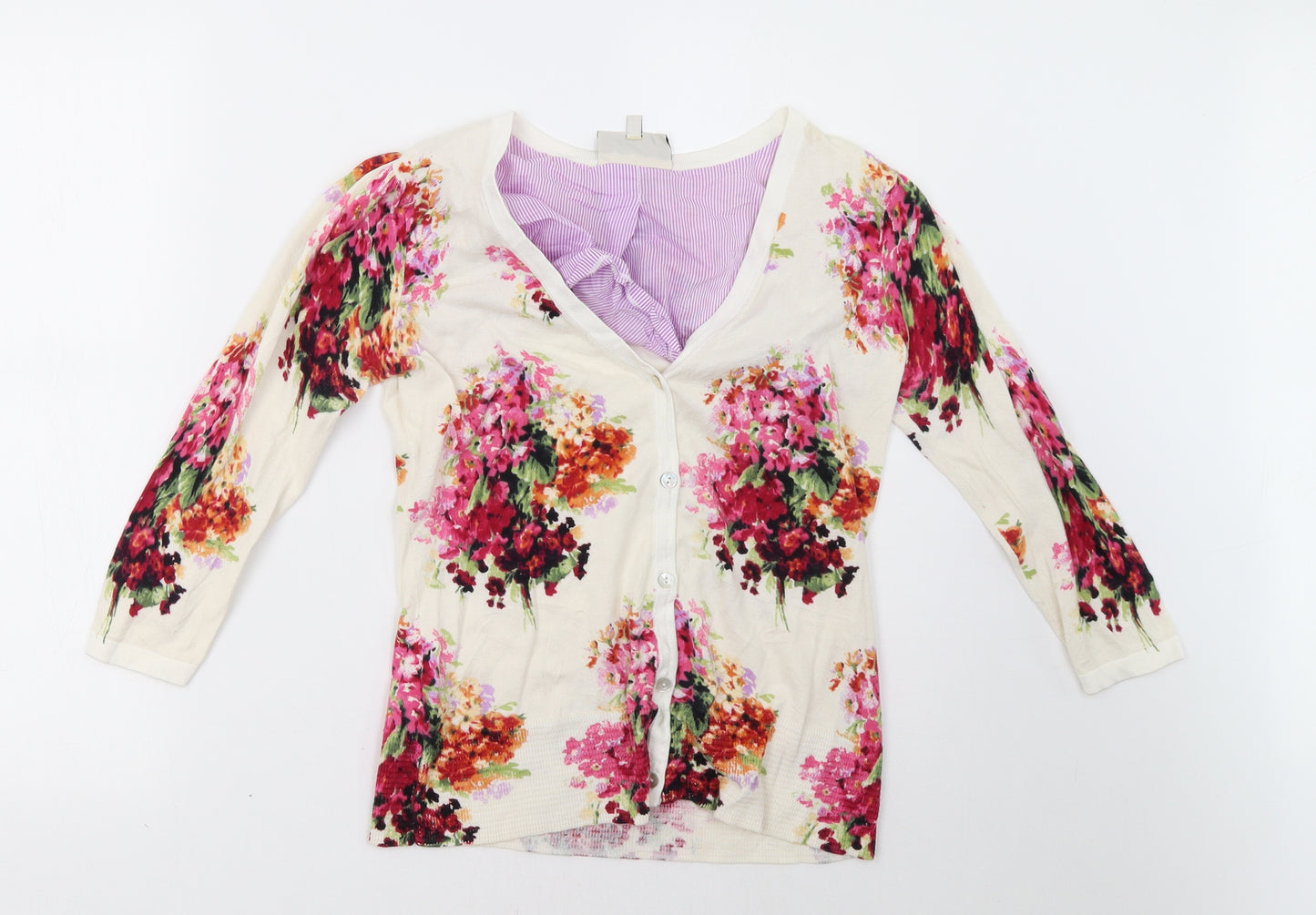 Laura Ashley Womens White Floral  Cardigan Jumper Size 12