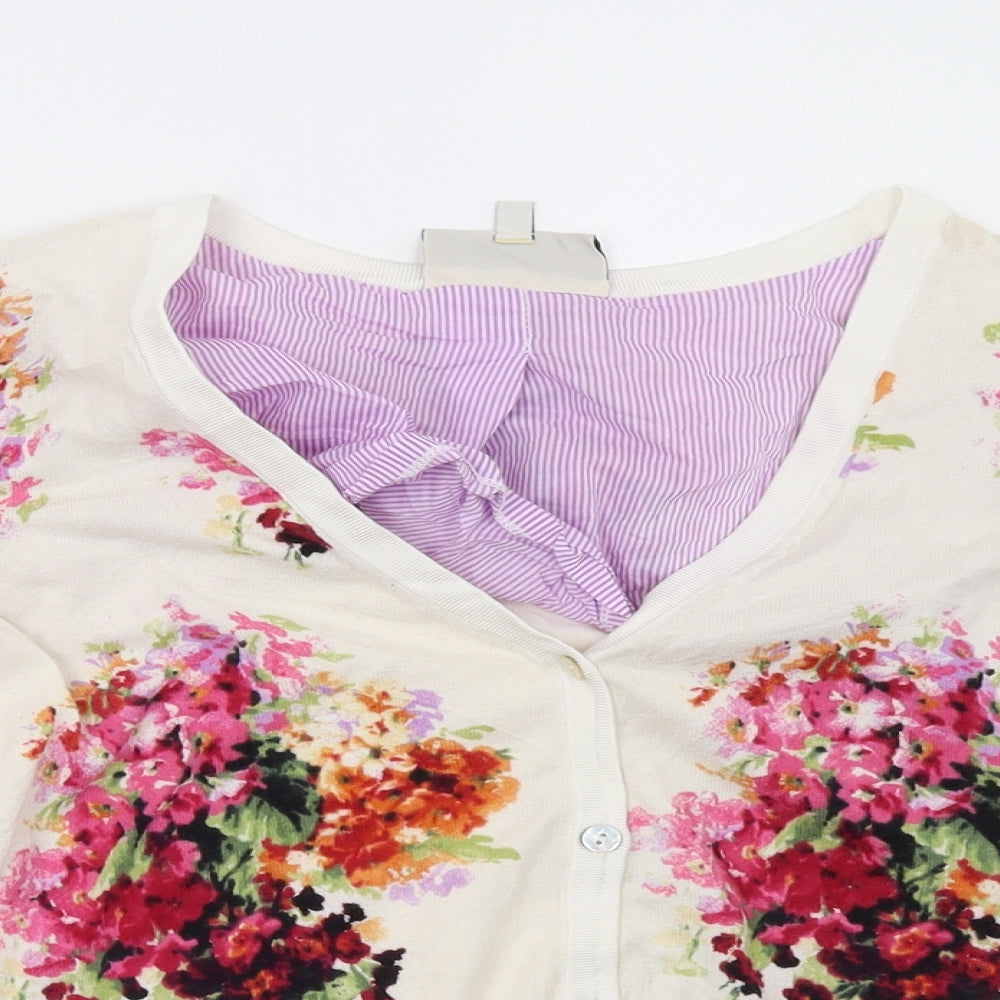 Laura Ashley Womens White Floral  Cardigan Jumper Size 12