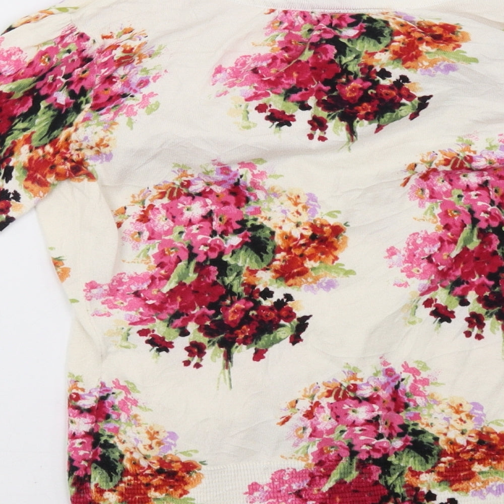 Laura Ashley Womens White Floral  Cardigan Jumper Size 12