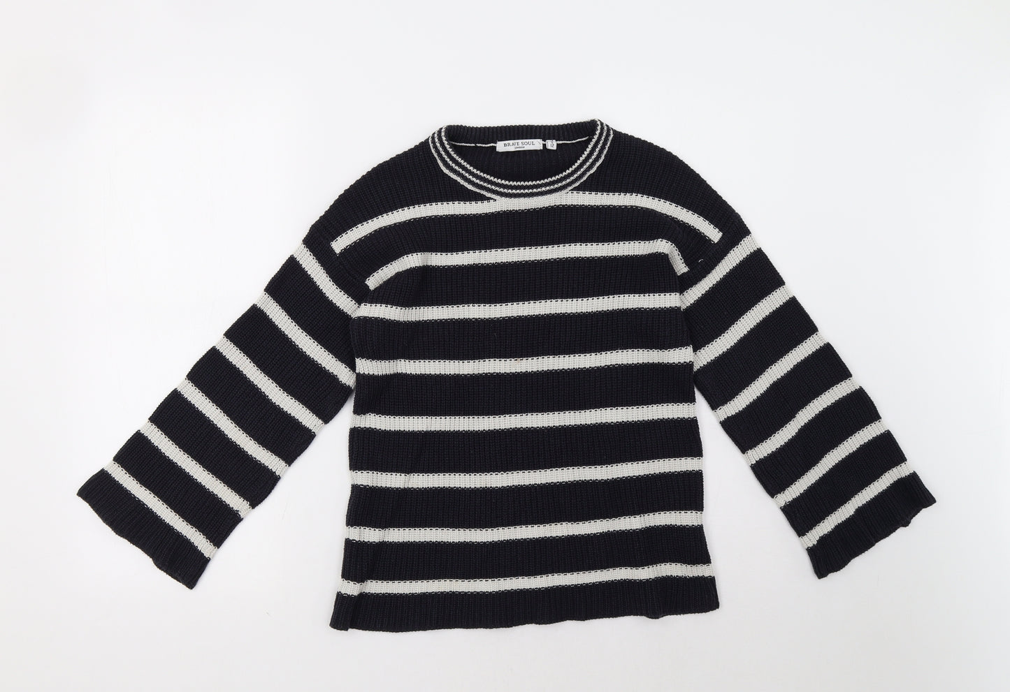 Brave Soul Womens Blue Striped  Pullover Sweatshirt Size 12
