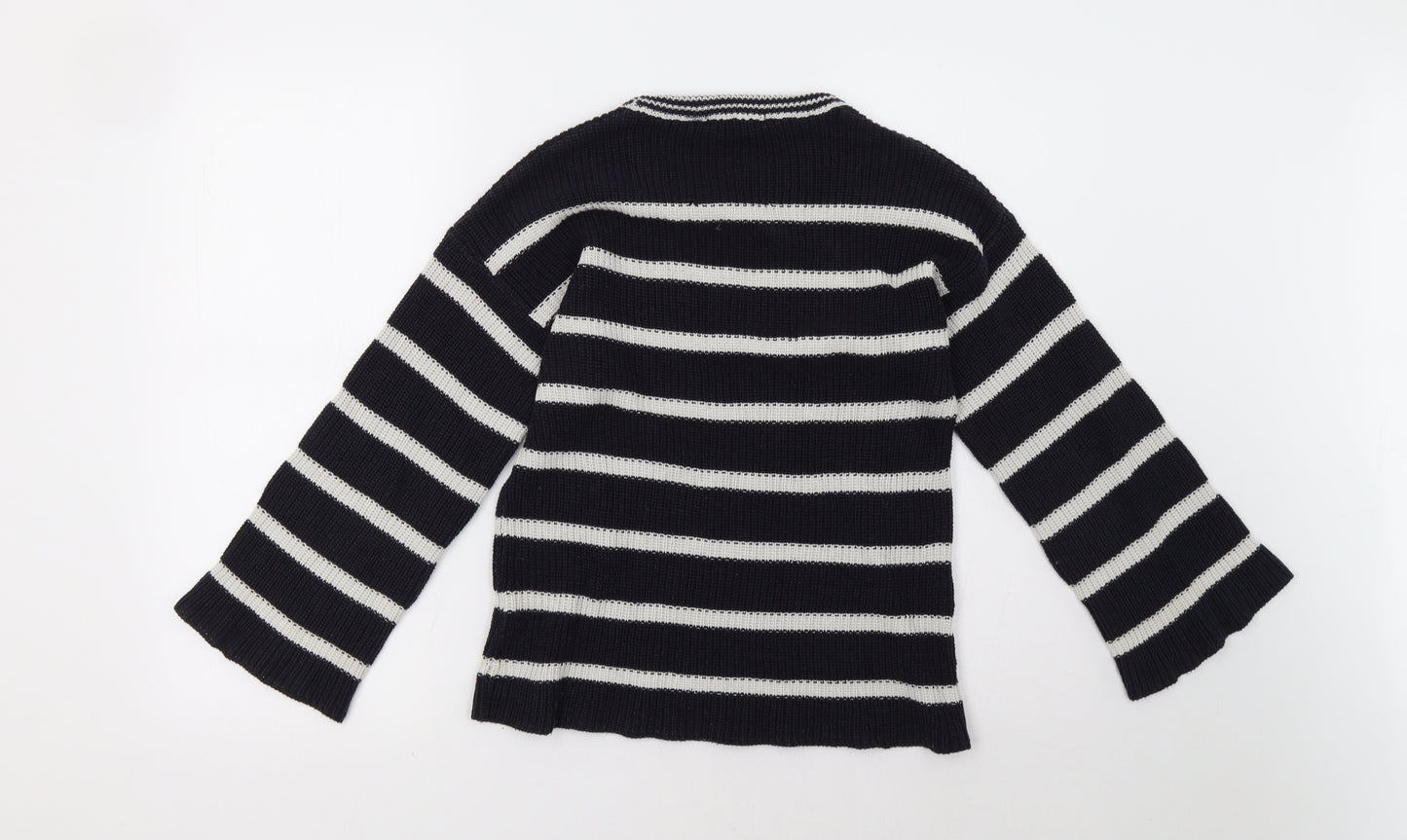 Brave Soul Womens Blue Striped  Pullover Sweatshirt Size 12