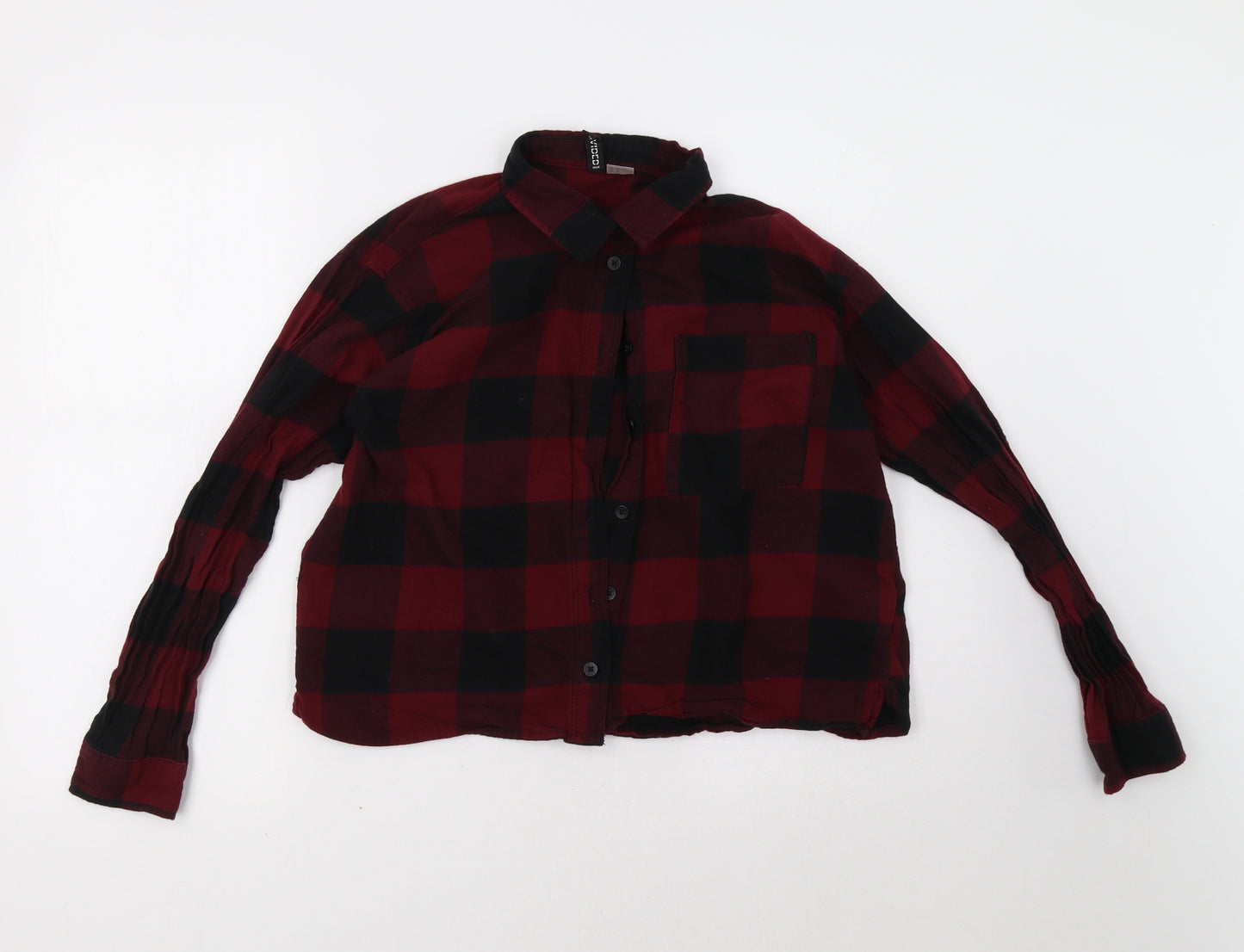 H&M Womens Red Check  Basic Button-Up Size 10