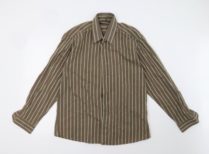 redford Mens Grey Striped Polo Size L