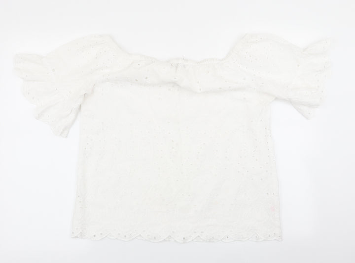F&F Womens White Geometric Basic Blouse Size 14