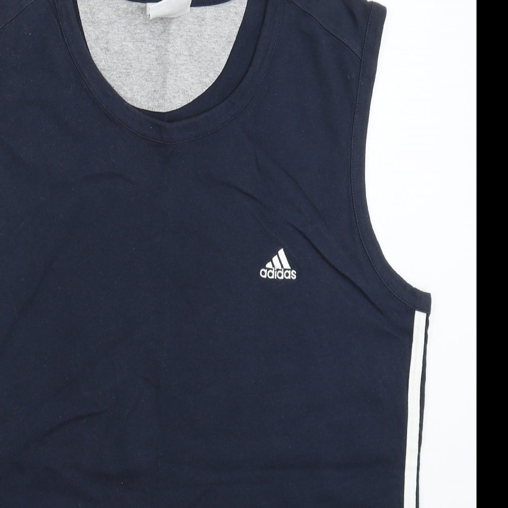 adidas Mens Blue Striped  Basic Tank Size M