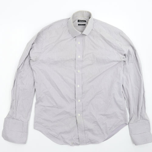 Slaters Mens Grey Striped   Dress Shirt Size 16
