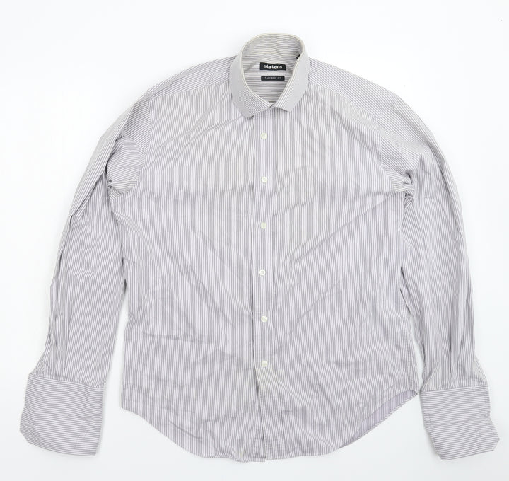 Slaters Mens Grey Striped Dress Shirt Size 16