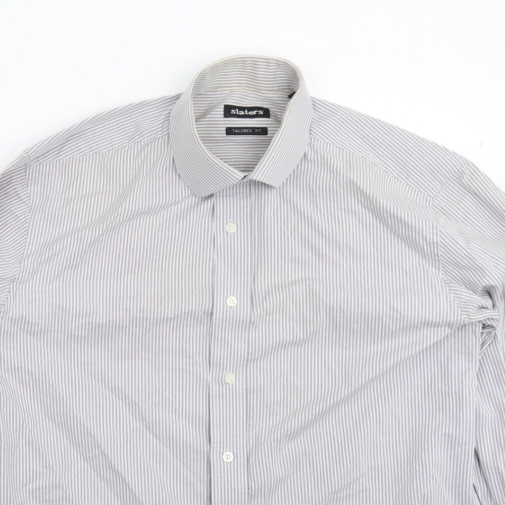 Slaters Mens Grey Striped   Dress Shirt Size 16