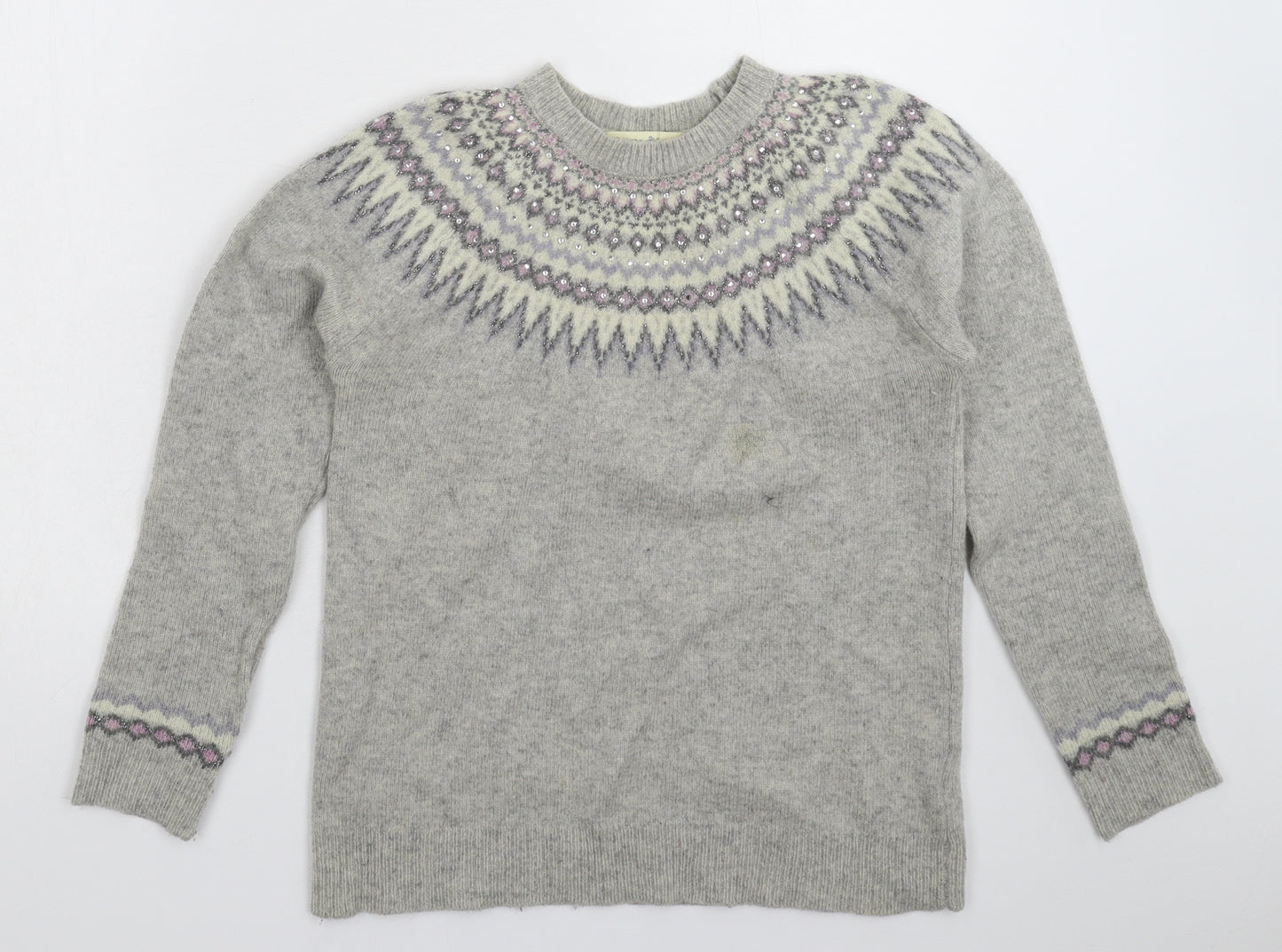 Beacan Cove Womens Grey Geometric Knit Pullover Jumper Size 12