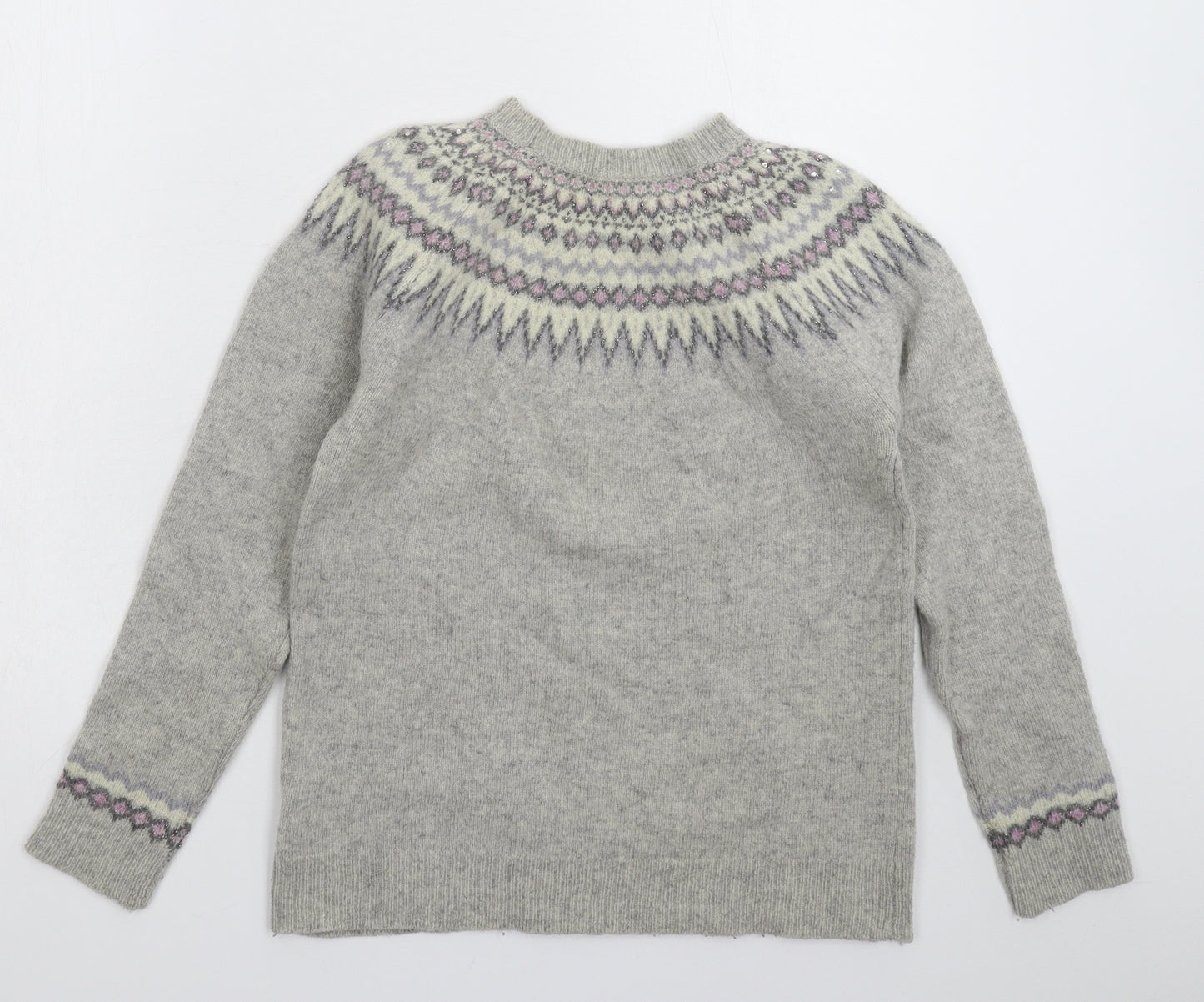 Beacan Cove Womens Grey Geometric Knit Pullover Jumper Size 12