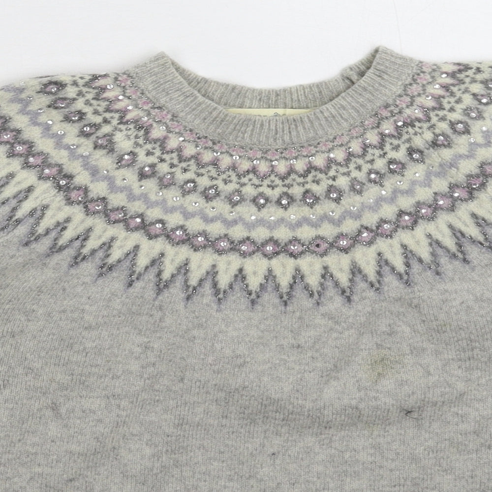 Beacan Cove Womens Grey Geometric Knit Pullover Jumper Size 12