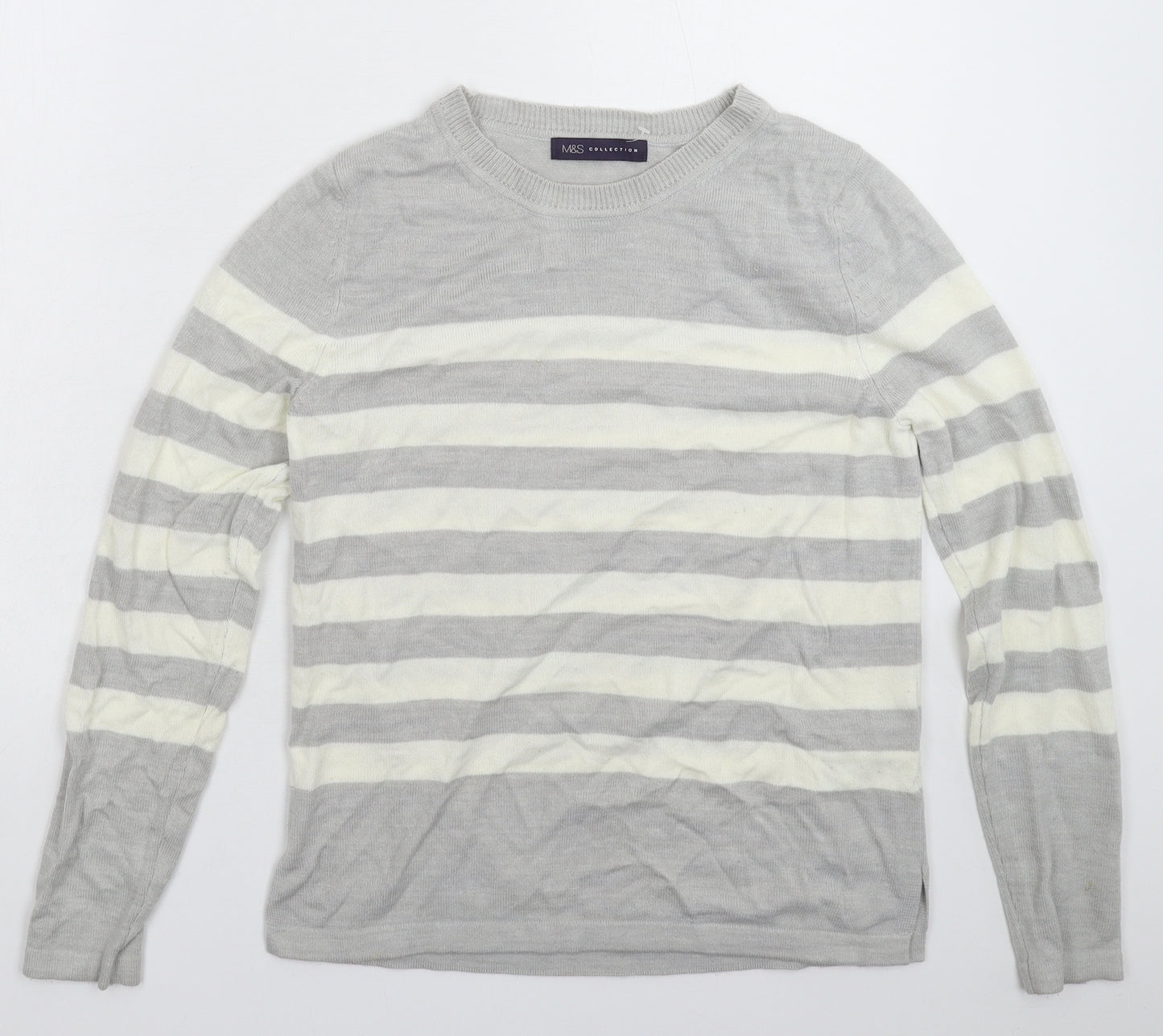 Marks and Spencer Womens Grey Striped Knit Pullover Jumper Size 10