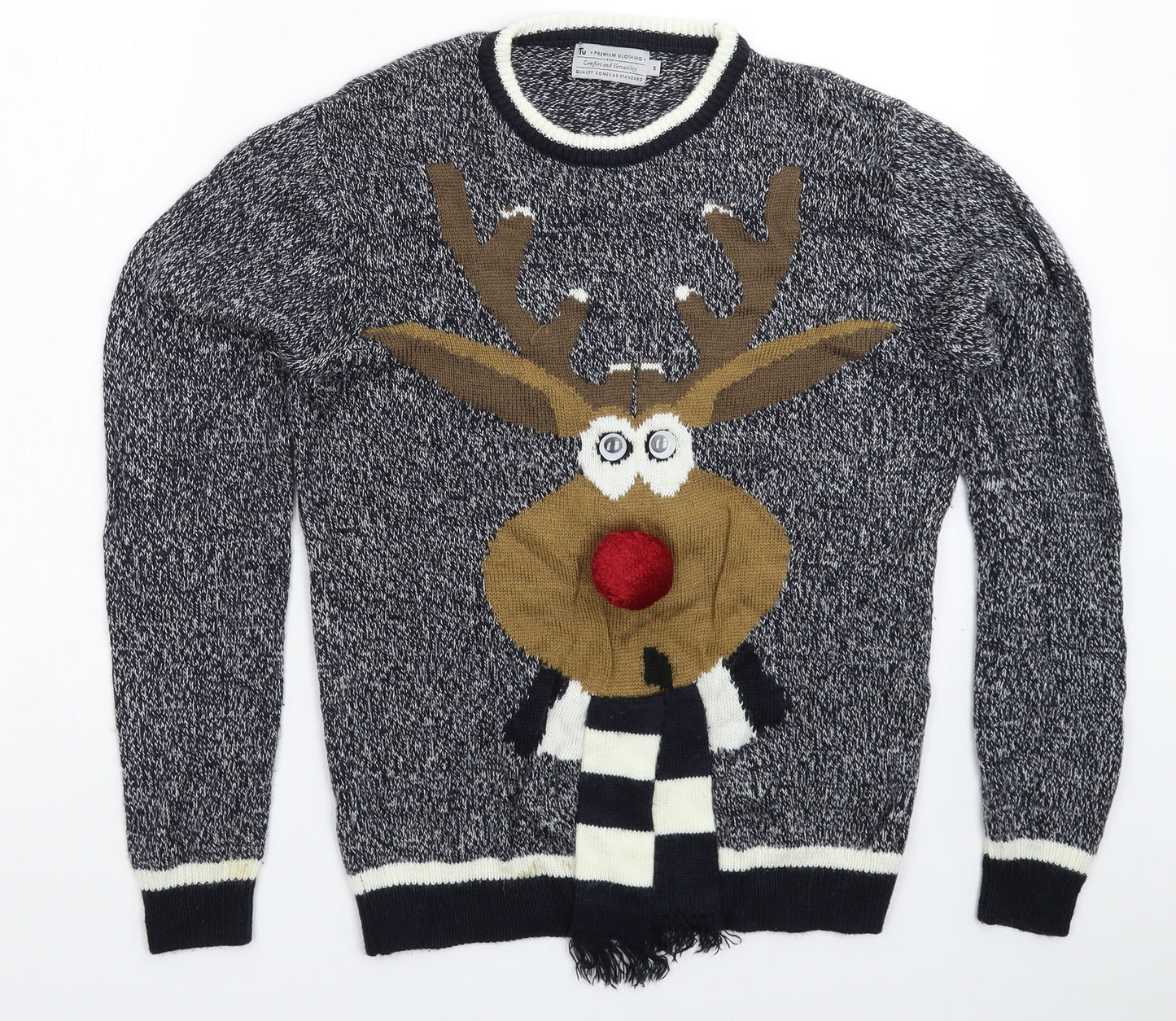 TU Mens Grey  Knit Pullover Jumper Size S  - Christmas