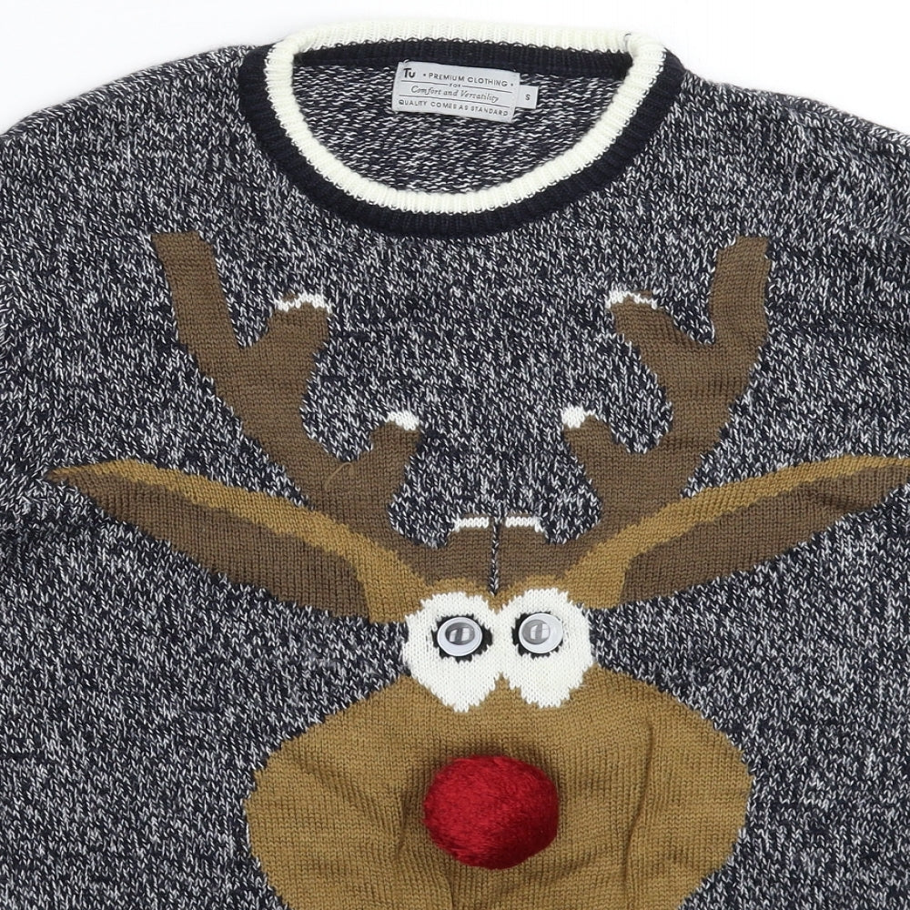 TU Mens Grey  Knit Pullover Jumper Size S  - Christmas