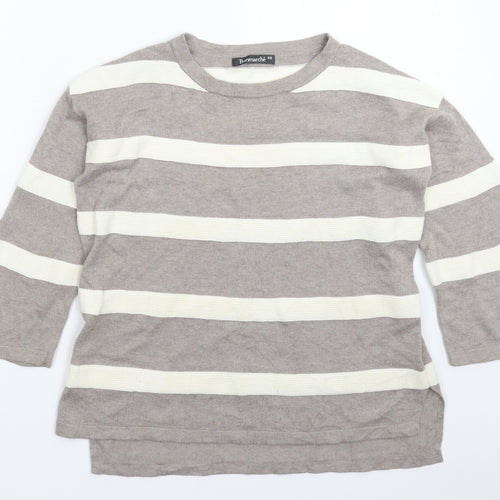 Bonmarché Womens Grey Striped Knit Pullover Jumper Size XS