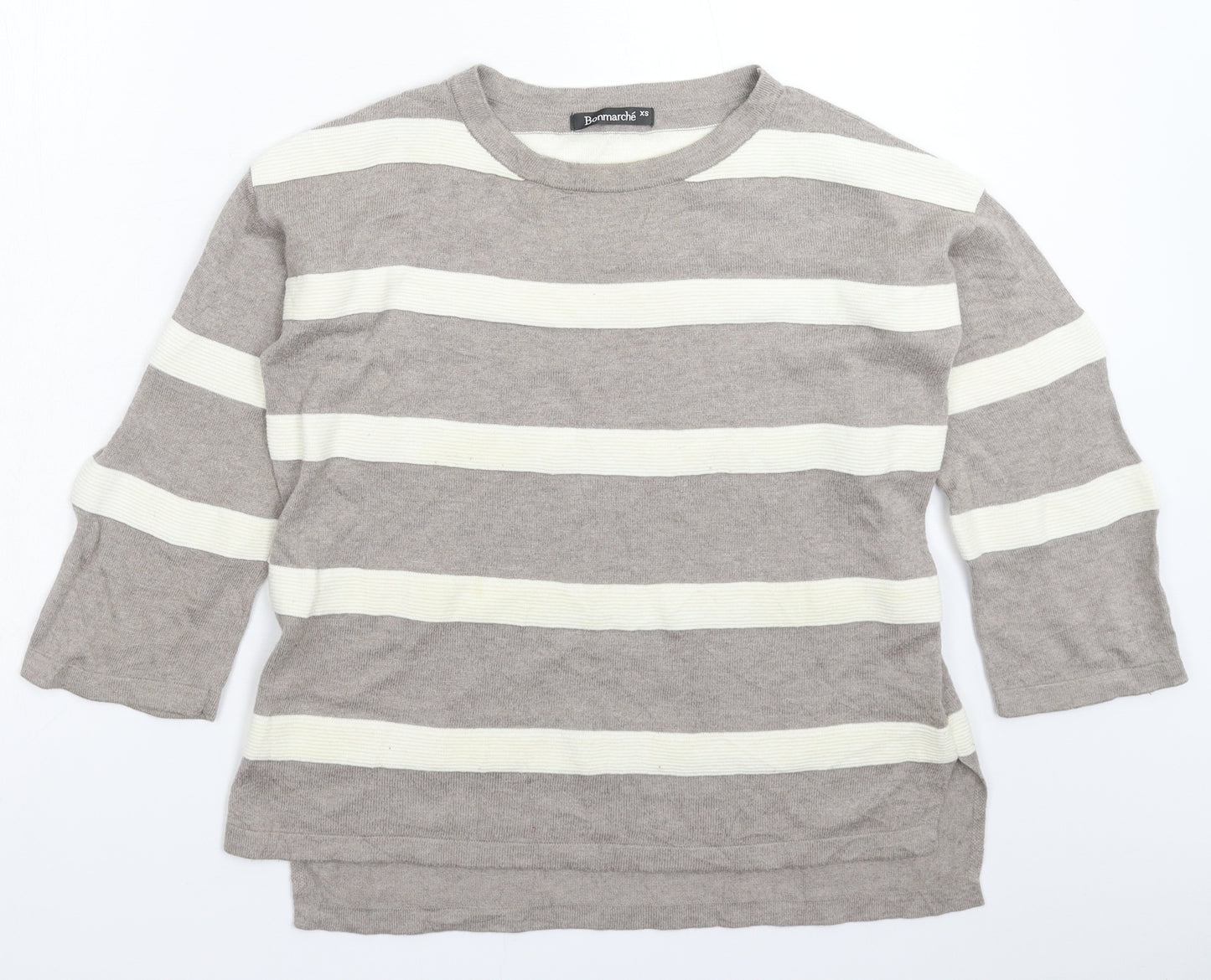 Bonmarché Womens Grey Striped Knit Pullover Jumper Size XS