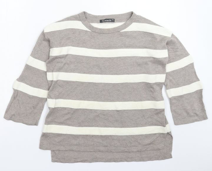 Bonmarché Womens Grey Striped Knit Pullover Jumper Size XS