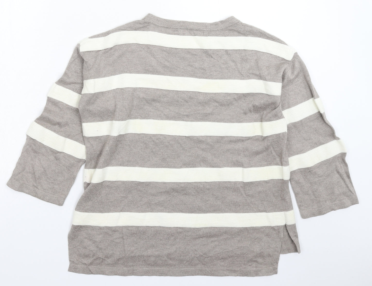 Bonmarché Womens Grey Striped Knit Pullover Jumper Size XS
