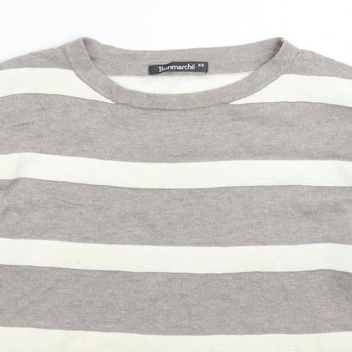 Bonmarché Womens Grey Striped Knit Pullover Jumper Size XS